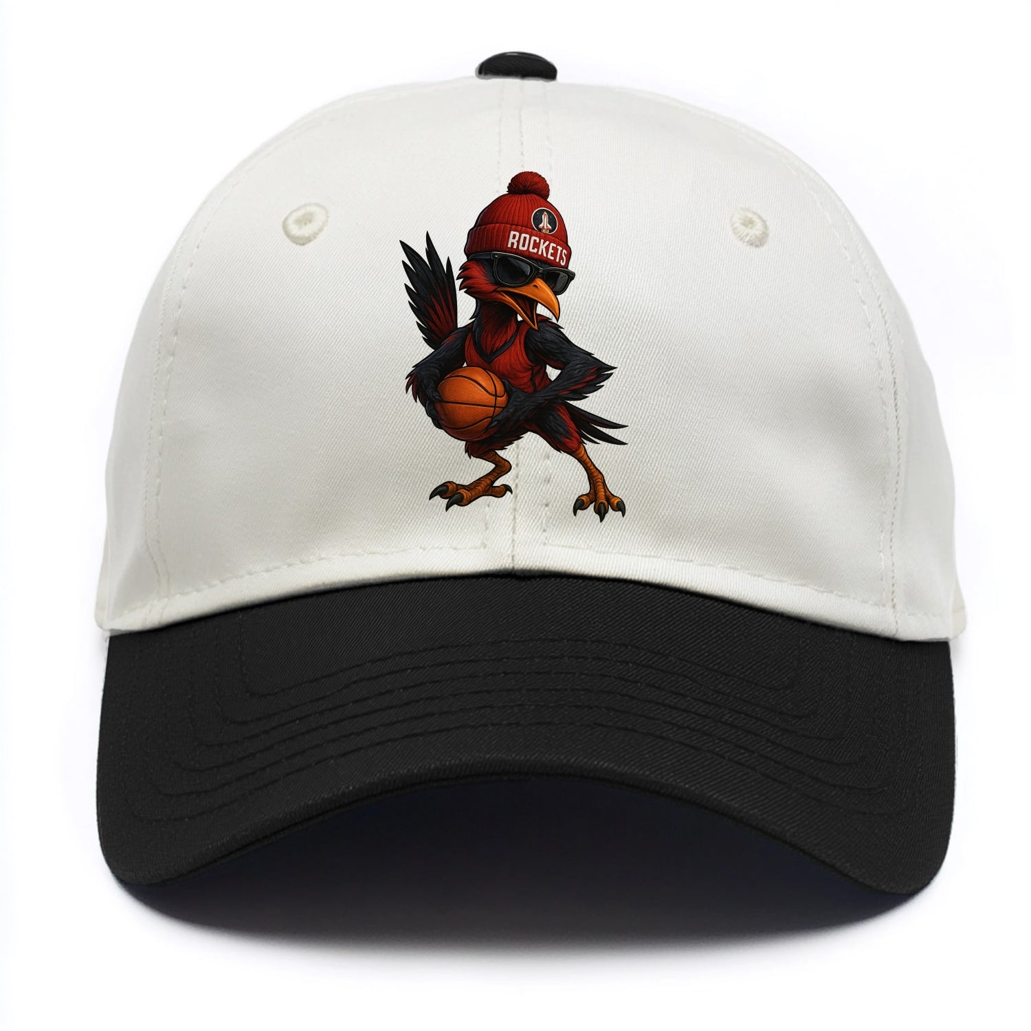 Houston Roadrunner wearing Rockets beanie with launch pad patch and wayfarer - Two Tone Cap - Black