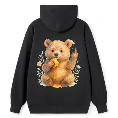 chubby bear cub eating dripping honey, sticky paw up with middle finger - Classic Pullover Hoodie - Black