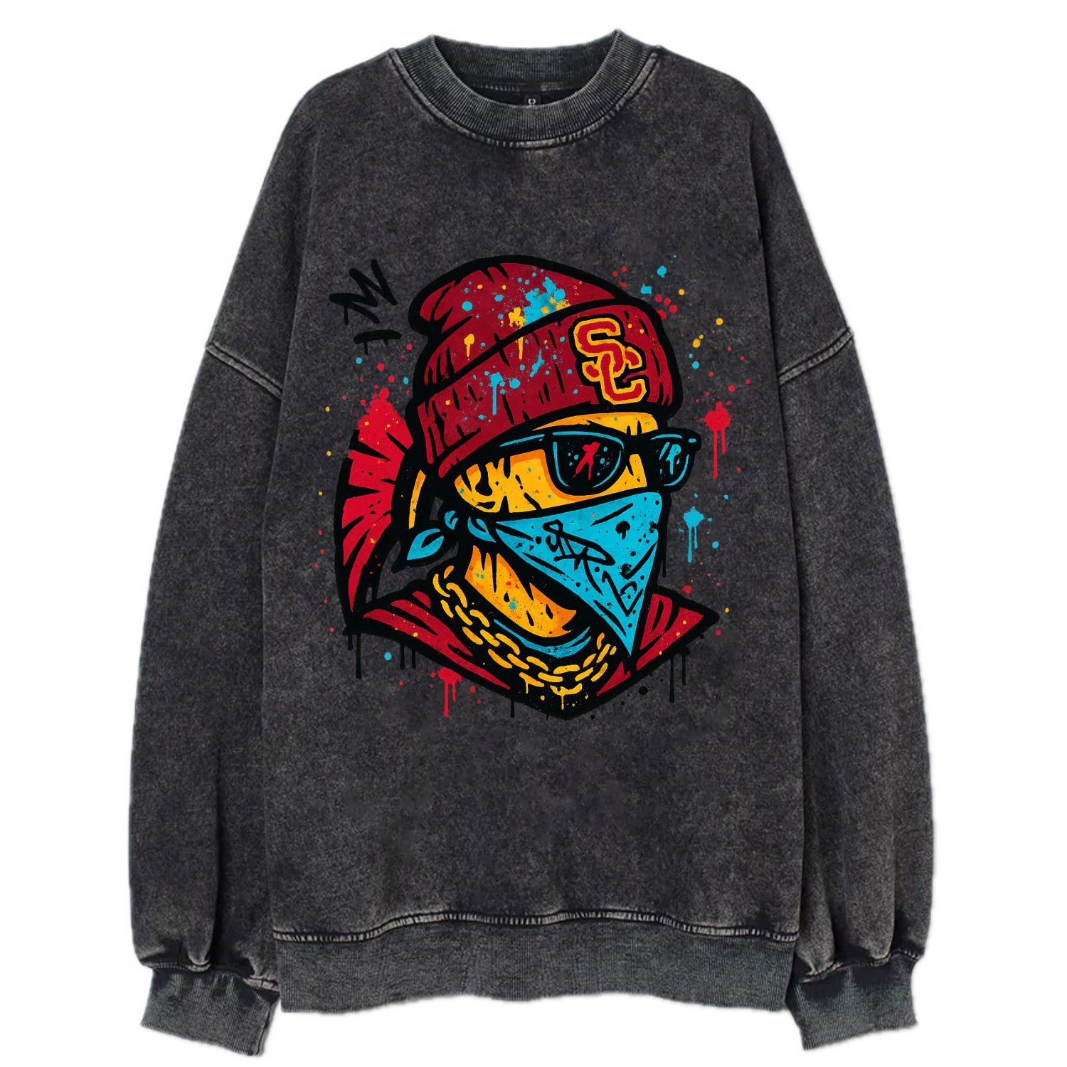 Los Angeles Trojan wearing USC beanie with SC patch - Vintage Sweatshirt - Black