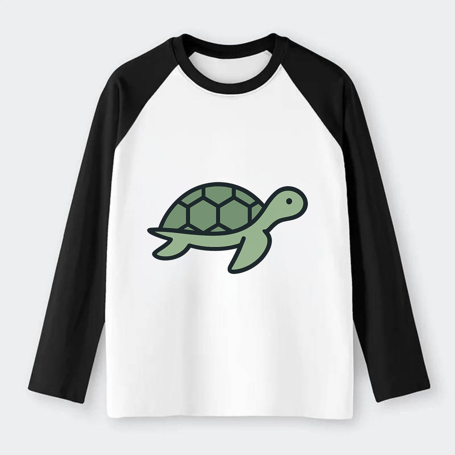 Sea Turtle - Green with shell pattern flat side profile - Raglan Long Sleeve T-Shirt - Black