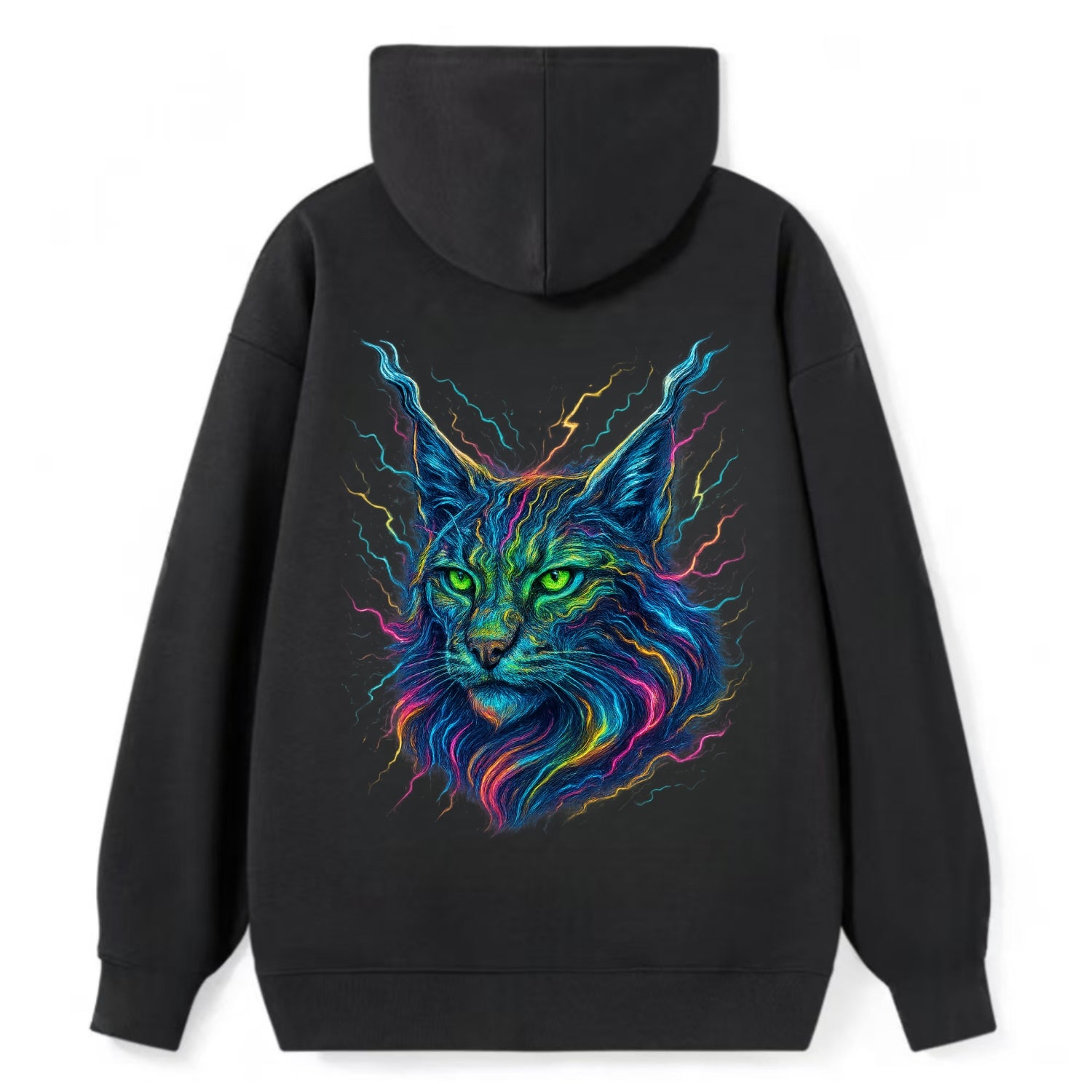 Wild lynx with ear tufts transforming into liquid mercury flows, silver - Classic Pullover Hoodie - Black