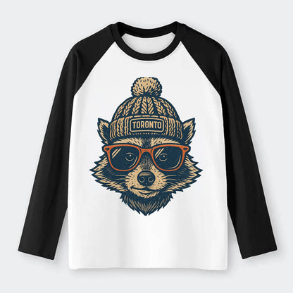 Toronto Raccoon wearing Toronto beanie w - Raglan Long Sleeve T-Shirt - Black