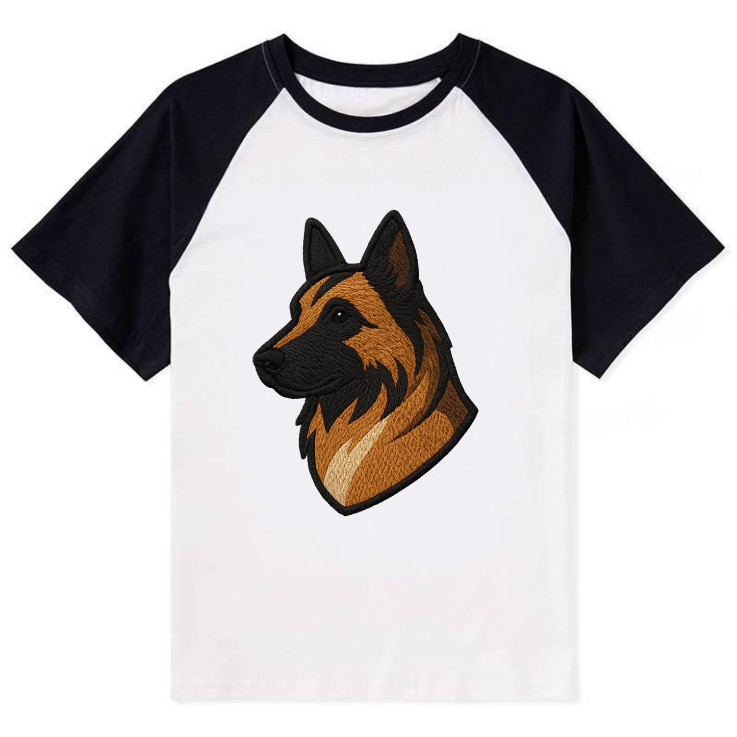 Belgian Tervuren - Fawn with black overlay embroidered design - Contrast Raglan T-shirt - Black