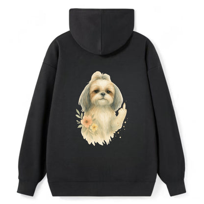 Shih Tzu with long flowing silky hair, tiny paw showing attitude - Classic Pullover Hoodie - Black