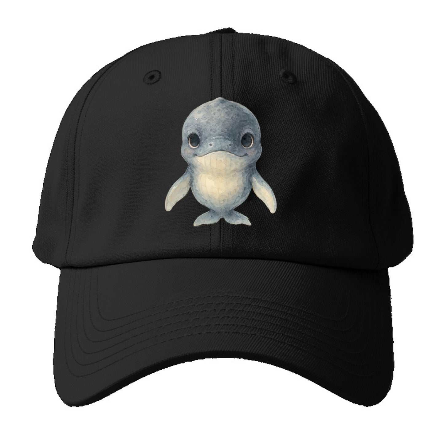 Baby Humpback Whale - dark gray with white flippers, large gentle - Baseball Cap For Big Heads - Black