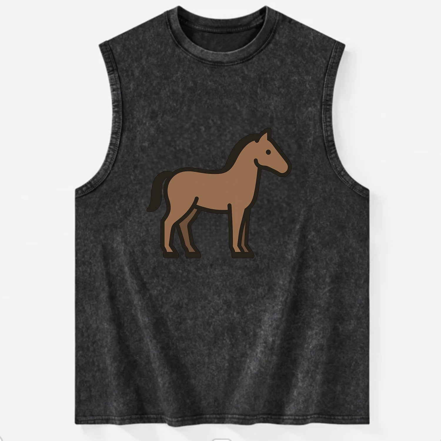 Horse - Brown standing pose flat side profile - Vintage Washed Tank - Black