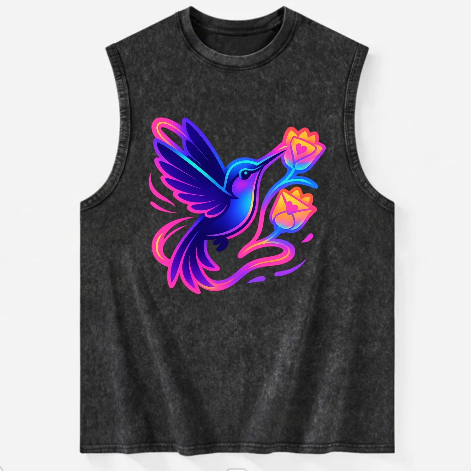 Hummingbird delivering miniature love letters tucked inside flower envelopes - Vintage Washed Tank - Black