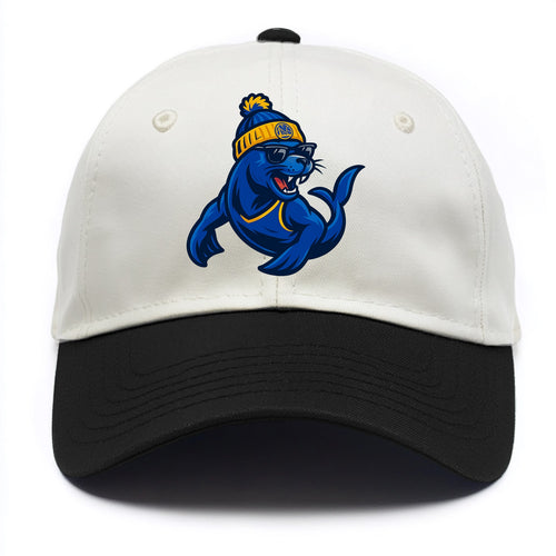 Bay Area Sea Lion wearing Warriors blue and gold beanie with Golden Gate and - Two Tone Cap