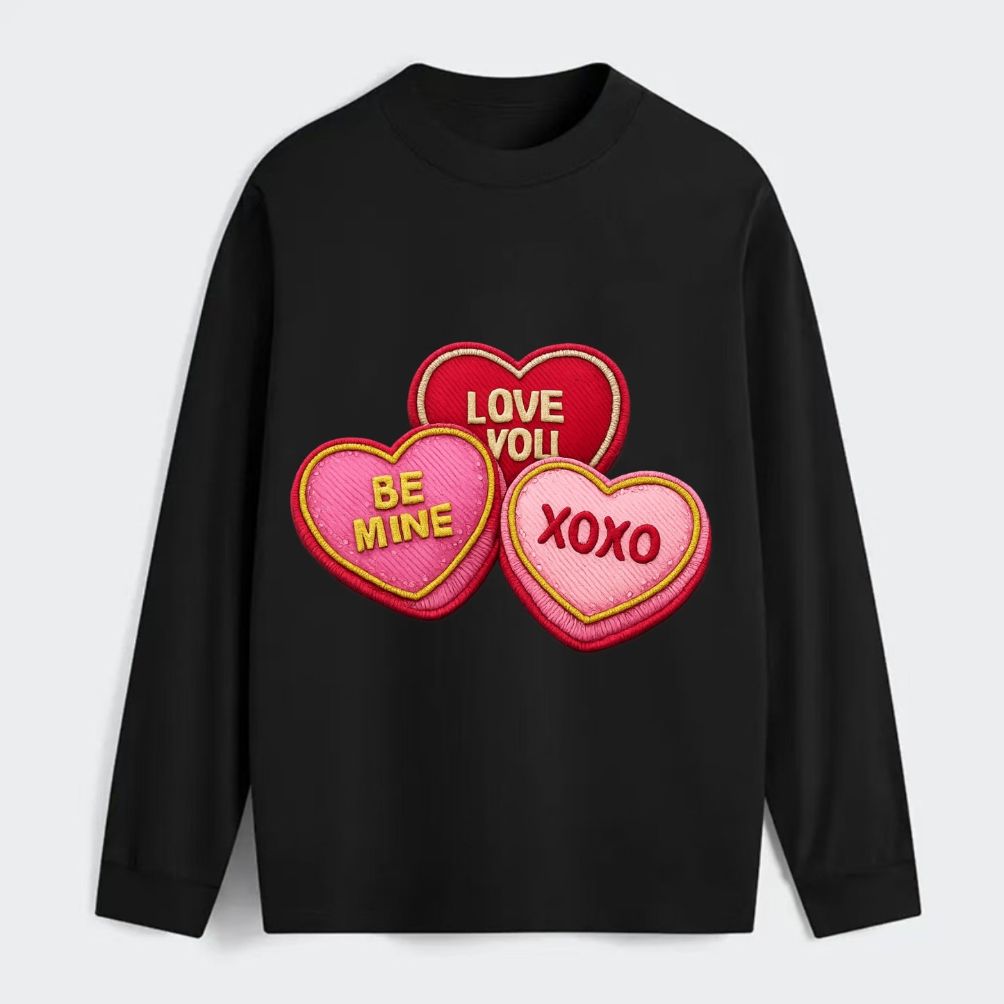 VALENTINES HEARTS - candy hearts in pink and red , love day - Classic Long Sleeve Shirt - Black