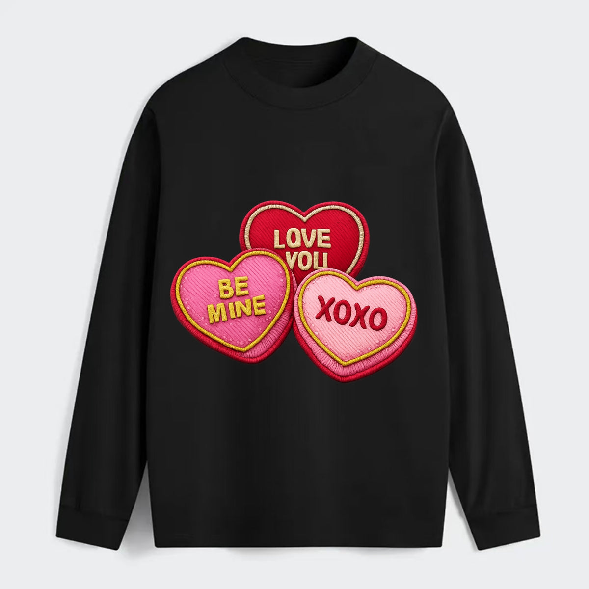 VALENTINES HEARTS - candy hearts in pink and red , love day - Classic Long Sleeve Shirt - Black