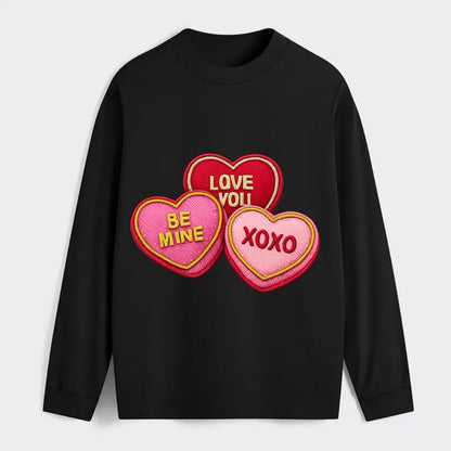 VALENTINES HEARTS - candy hearts in pink and red , love day - Classic Long Sleeve Shirt - Black