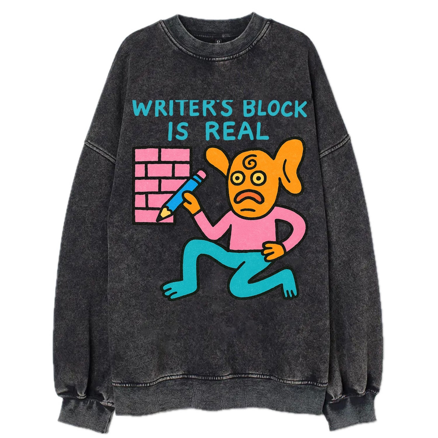 WRITERS BLOCK IS REAL | Brick wall with pencil - Vintage Sweatshirt - Black