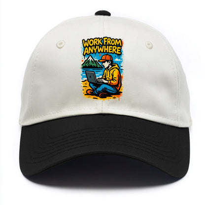 Digital nomad with laptop on beach/mountain - work from anywhere lifestyle, location - Two Tone Cap - Black