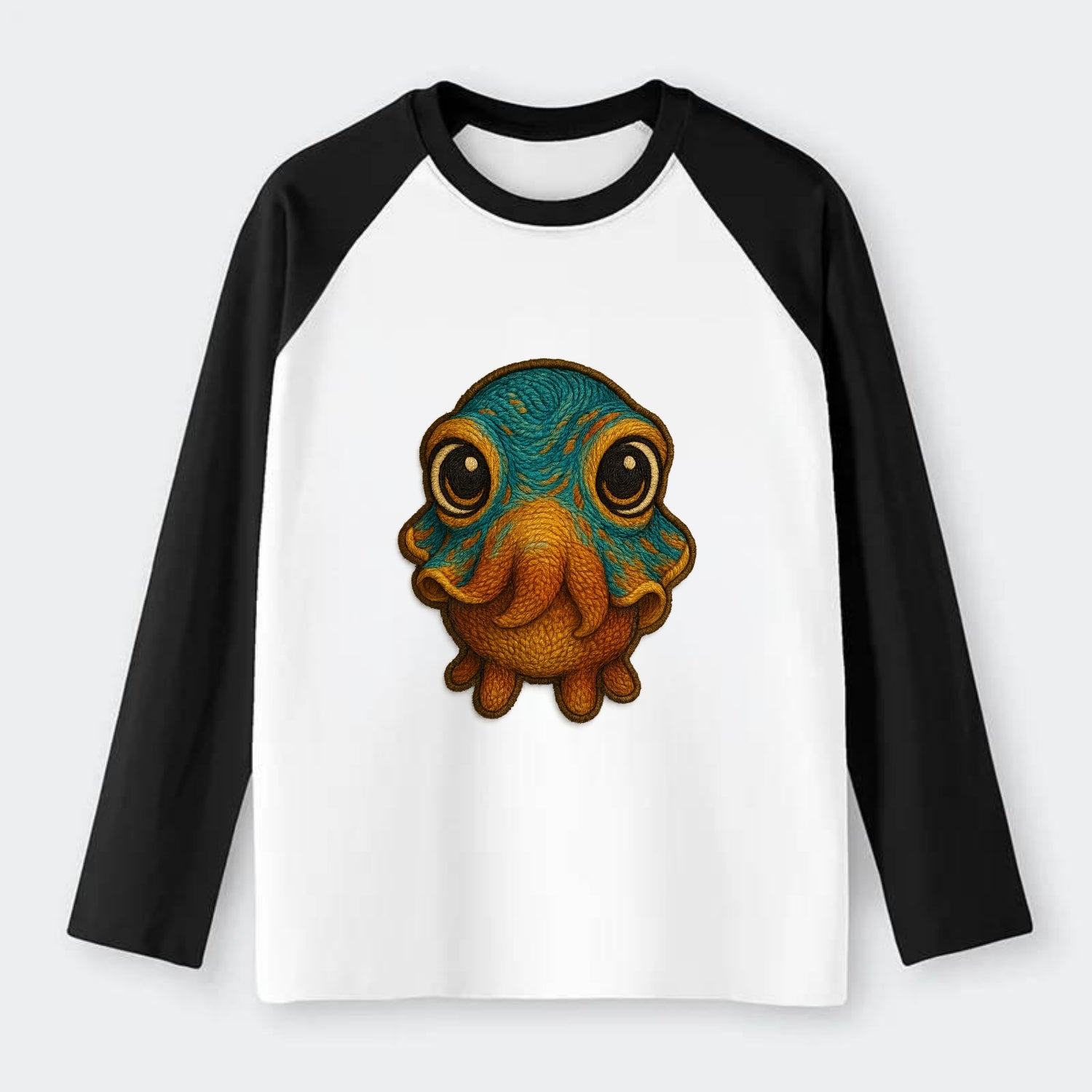 Baby Cuttlefish - color-changing skin, W-shaped pupil, front-facing, - Raglan Long Sleeve T-Shirt - Black