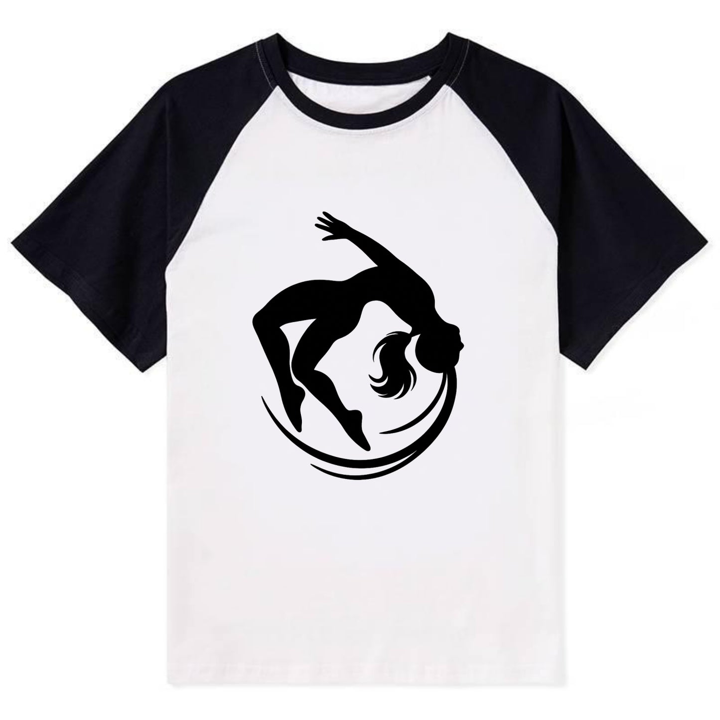 Gymnast mid-backflip rotation - Contrast Raglan T-shirt - Black