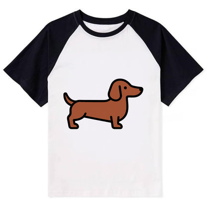 Dachshund - Red/brown smooth flat side profile - Contrast Raglan T-shirt - Black