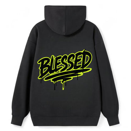 Bold typography design - "BLESSED" - recognizing good fortune, abundance - Classic Pullover Hoodie - Black