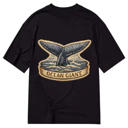 WHALE TAIL - diving whale in blue and gray , ocean giant - Classic T-shirt - Black