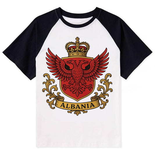 Albania Heritage Badge  - Contrast Raglan T-shirt - Black