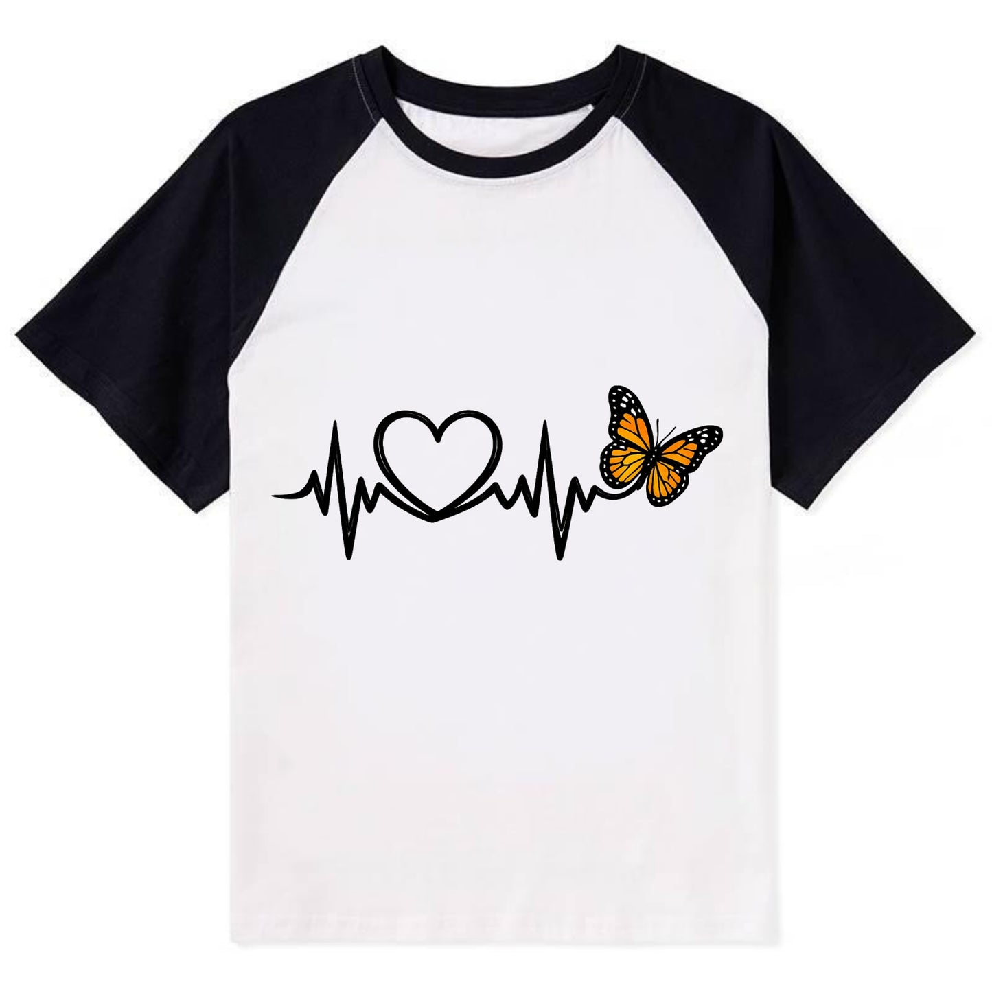 Heartbeat Butterfly - Contrast Raglan T-shirt - Black