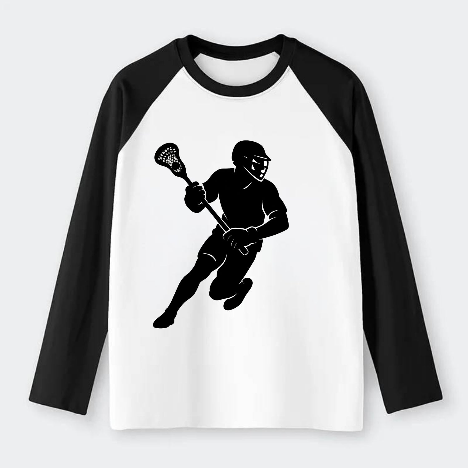 Lacrosse player cradling stick - Raglan Long Sleeve T-Shirt - Black