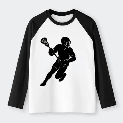 Lacrosse player cradling stick - Raglan Long Sleeve T-Shirt - Black