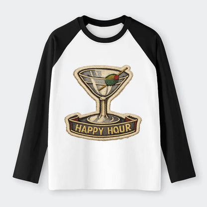 COCKTAIL MARTINI - martini glass with olive in silver and green , - Raglan Long Sleeve T-Shirt - Black