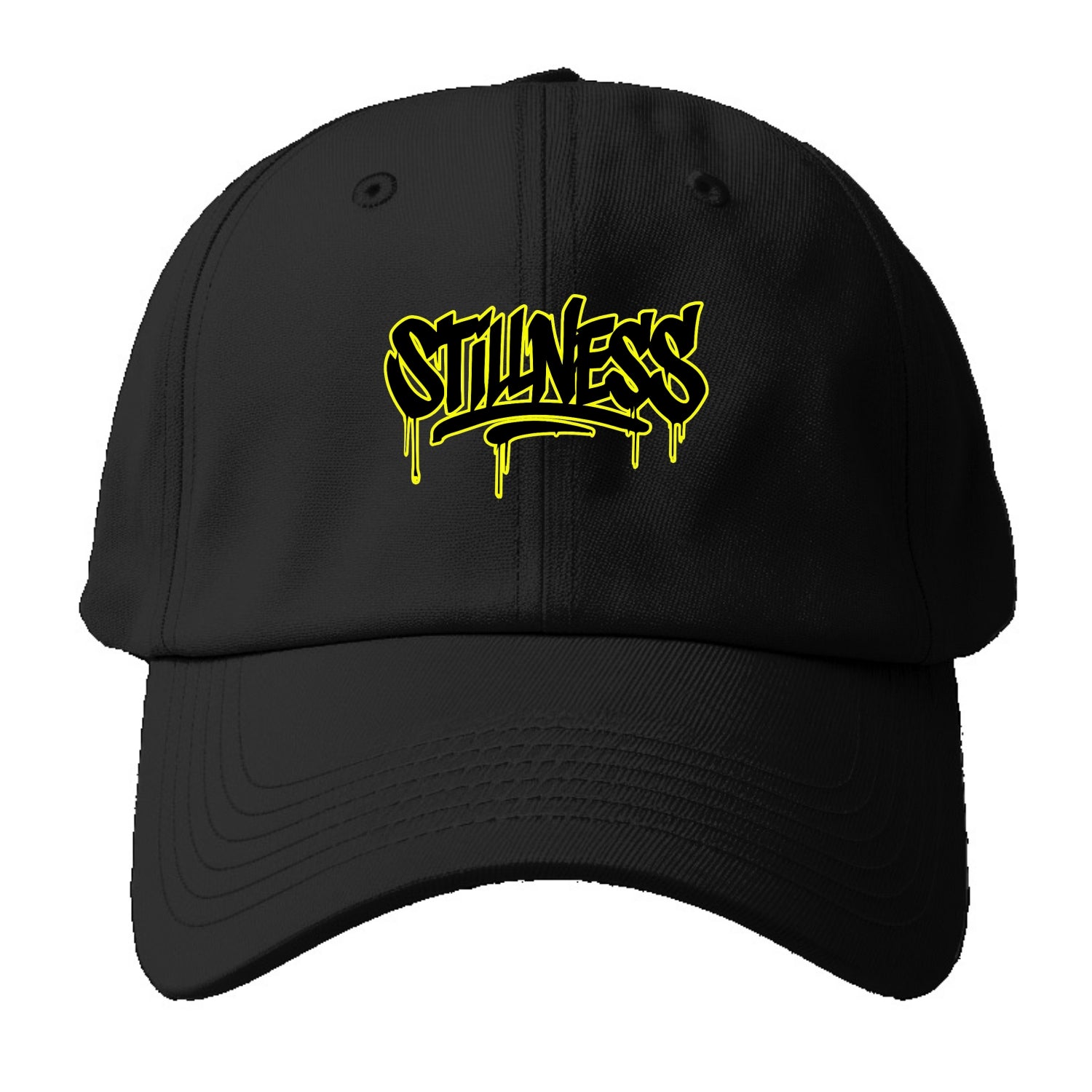 Bold typography design - "STILLNESS" - quiet power, peaceful presence - Baseball Cap For Big Heads - Black
