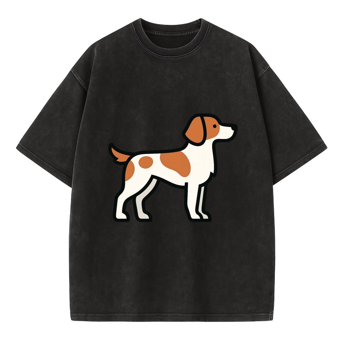 Brittany Spaniel - Orange and white flat side profile - Vintage T-shirt - Black