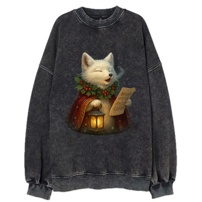 Snowbound Arctic Fox Caroler  - Vintage Sweatshirt - Black