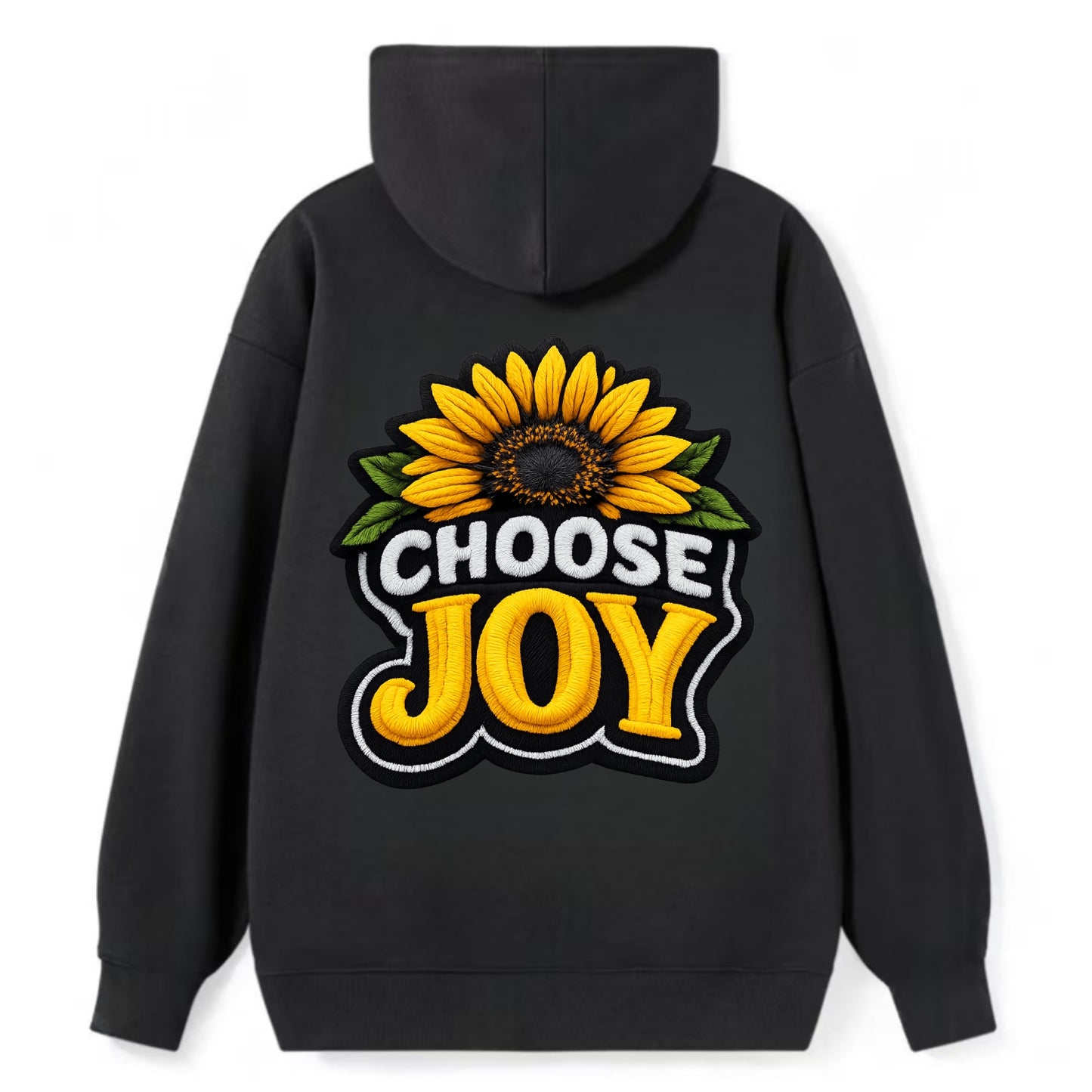 CHOOSE JOY - sunflower with text in yellow , happiness choice - Classic Pullover Hoodie - Black