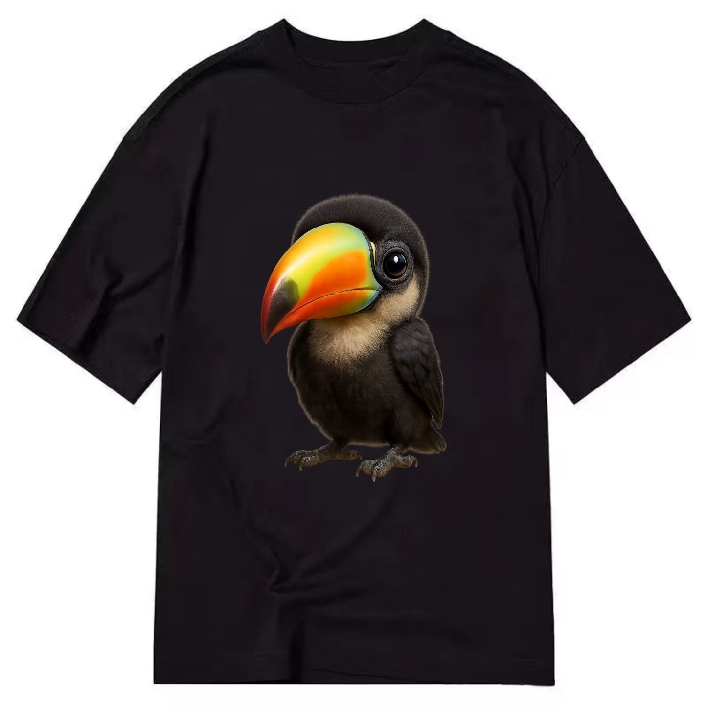 Baby Toucan - oversized colorful beak, black feathers, bright eyes, front-facing, - Classic T-shirt - Black