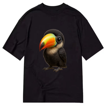 Baby Toucan - oversized colorful beak, black feathers, bright eyes, front-facing, - Classic T-shirt - Black
