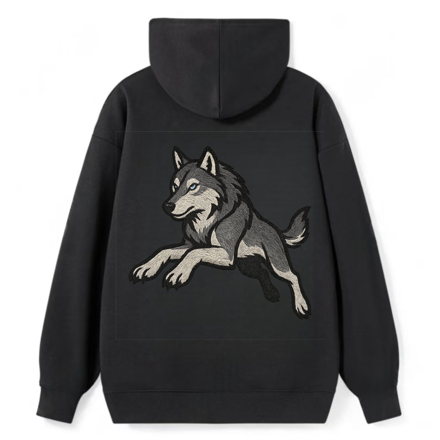 Wolf Leaping Action  - Classic Pullover Hoodie - Black