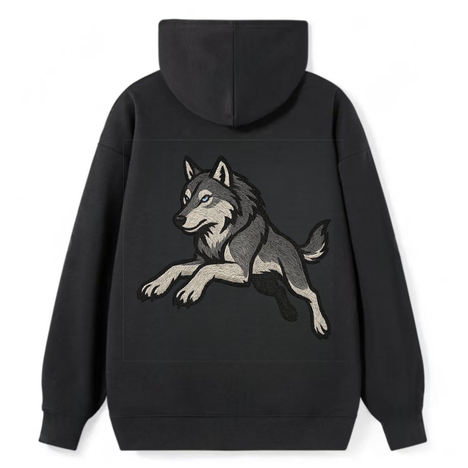 Wolf Leaping Action  - Classic Pullover Hoodie - Black