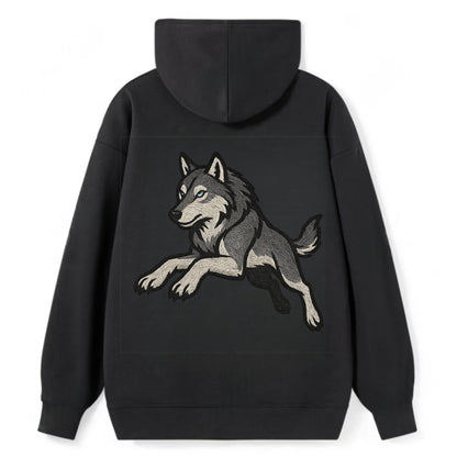 Wolf Leaping Action  - Classic Pullover Hoodie - Black