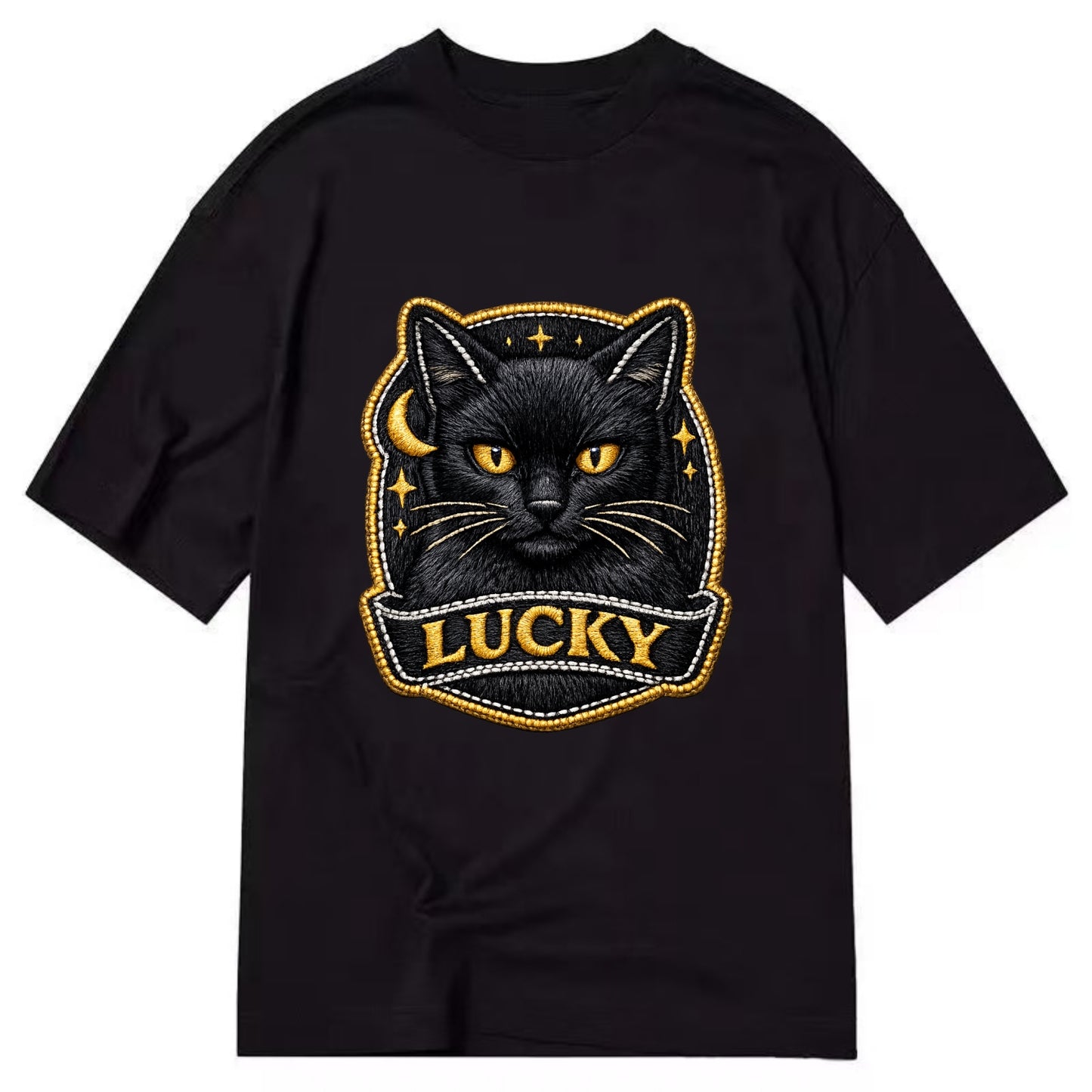 BLACK CAT LUCKY - sleek black cat with gold eyes in black , mysterious feline - Classic T-shirt - Black