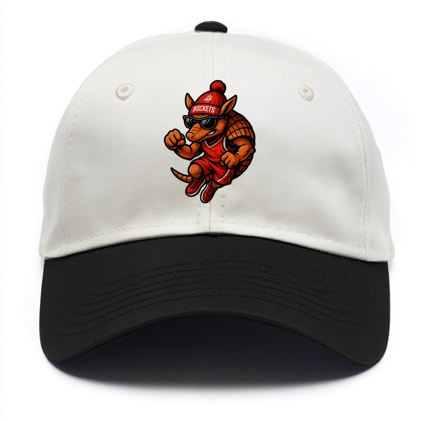 Houston Armadillo wearing Rockets red and silver beanie with rocket ship and - Two Tone Cap - Black