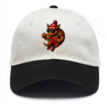 Houston Armadillo wearing Rockets red and silver beanie with rocket ship and - Two Tone Cap - Black