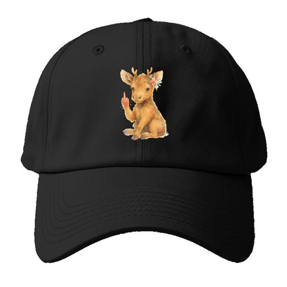 baby moose with adorable tiny antlers, one hoof raised in attitude - Baseball Cap - Black