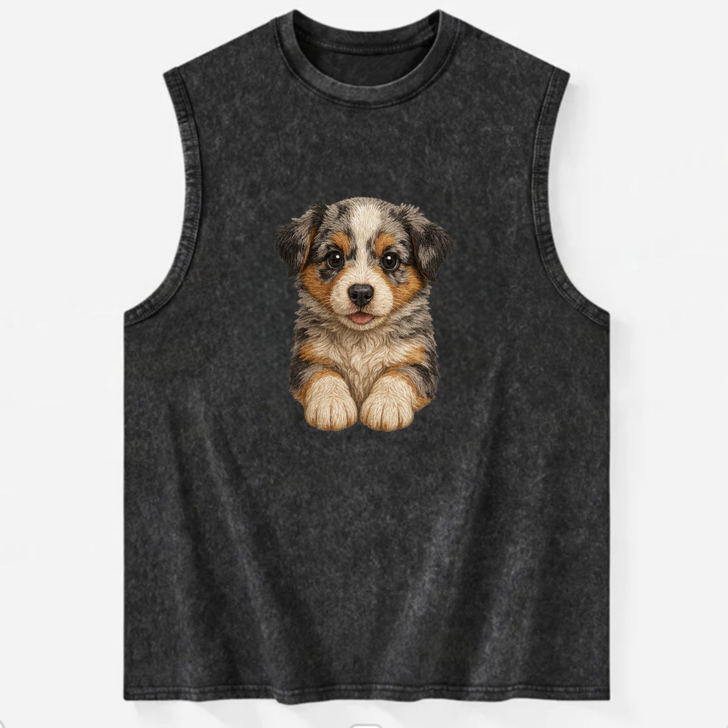 Baby Australian Shepherd Puppy - merle coat, bright eyes, fluffy, - Vintage Washed Tank - Black