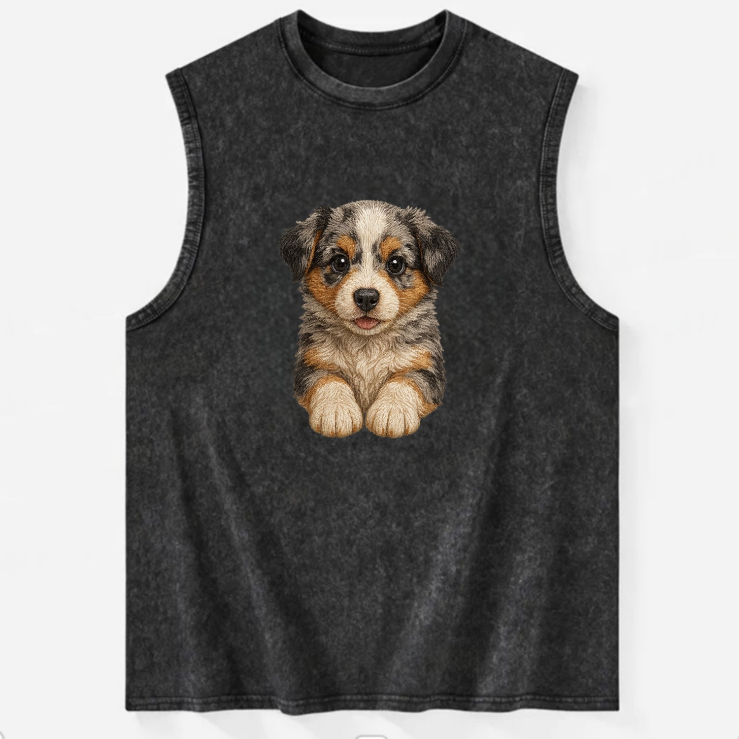 Baby Australian Shepherd Puppy - merle coat, bright eyes, fluffy, - Vintage Washed Tank - Black