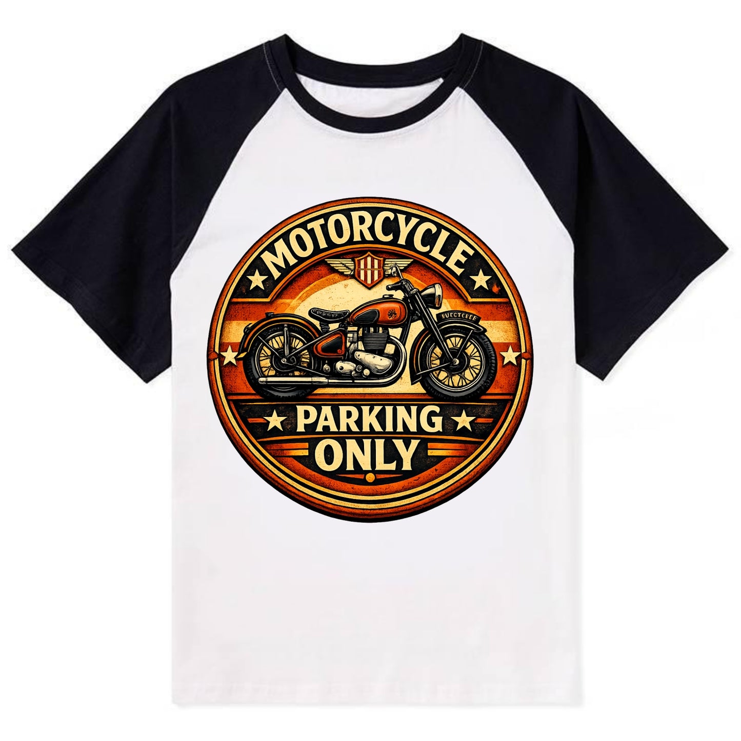 Motorcycle Parking Only - Contrast Raglan T-shirt - Black