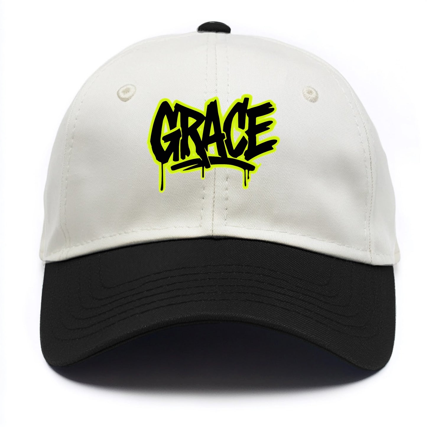 Bold typography design - "GRACE" - elegance under pressure, divine favor - Two Tone Cap - Black