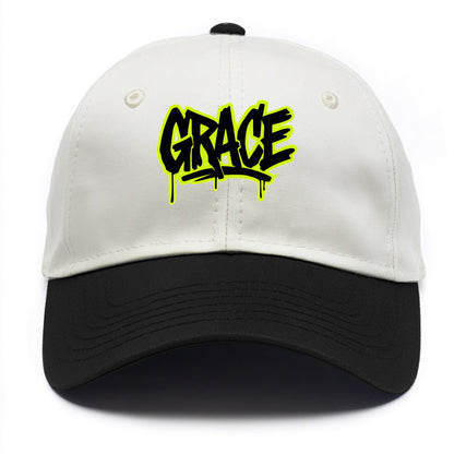 Bold typography design - "GRACE" - elegance under pressure, divine favor - Two Tone Cap - Black