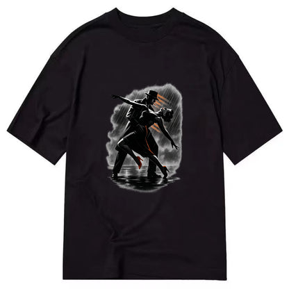 romantic dance pose with woman lifted in the air at lakeside - Classic T-shirt - Black