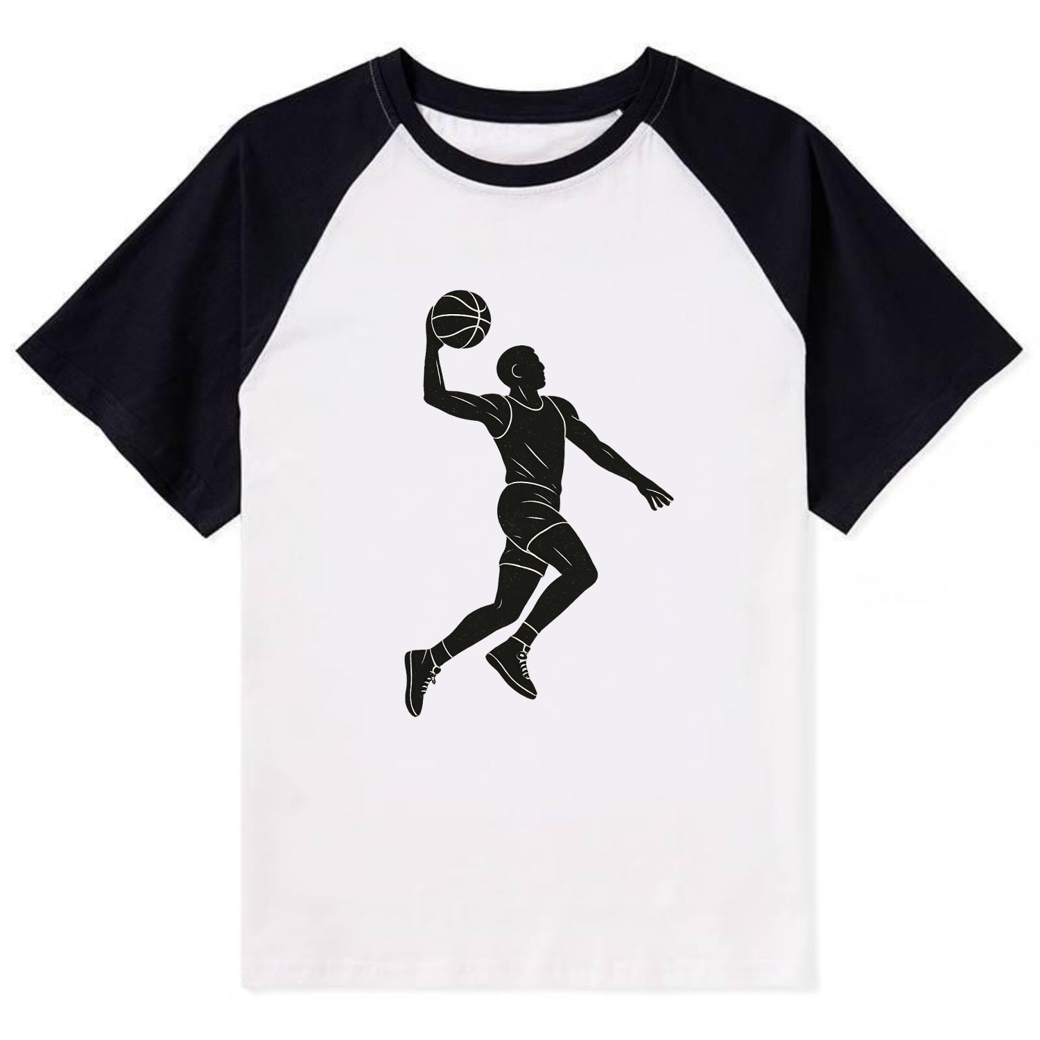 Basketball player dunking silhouette - Contrast Raglan T-shirt - Black