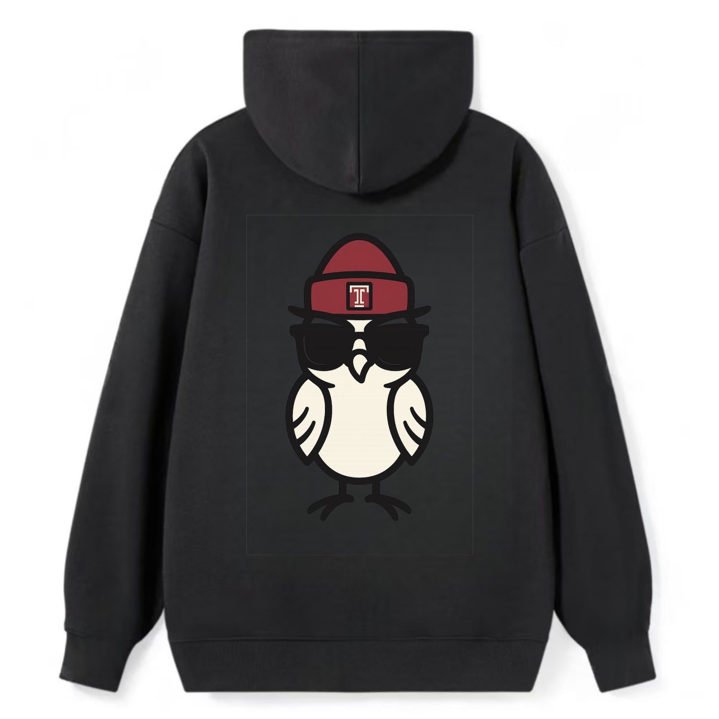 Philadelphia Owl wearing Temple beanie with T patch - Classic Pullover Hoodie - Black