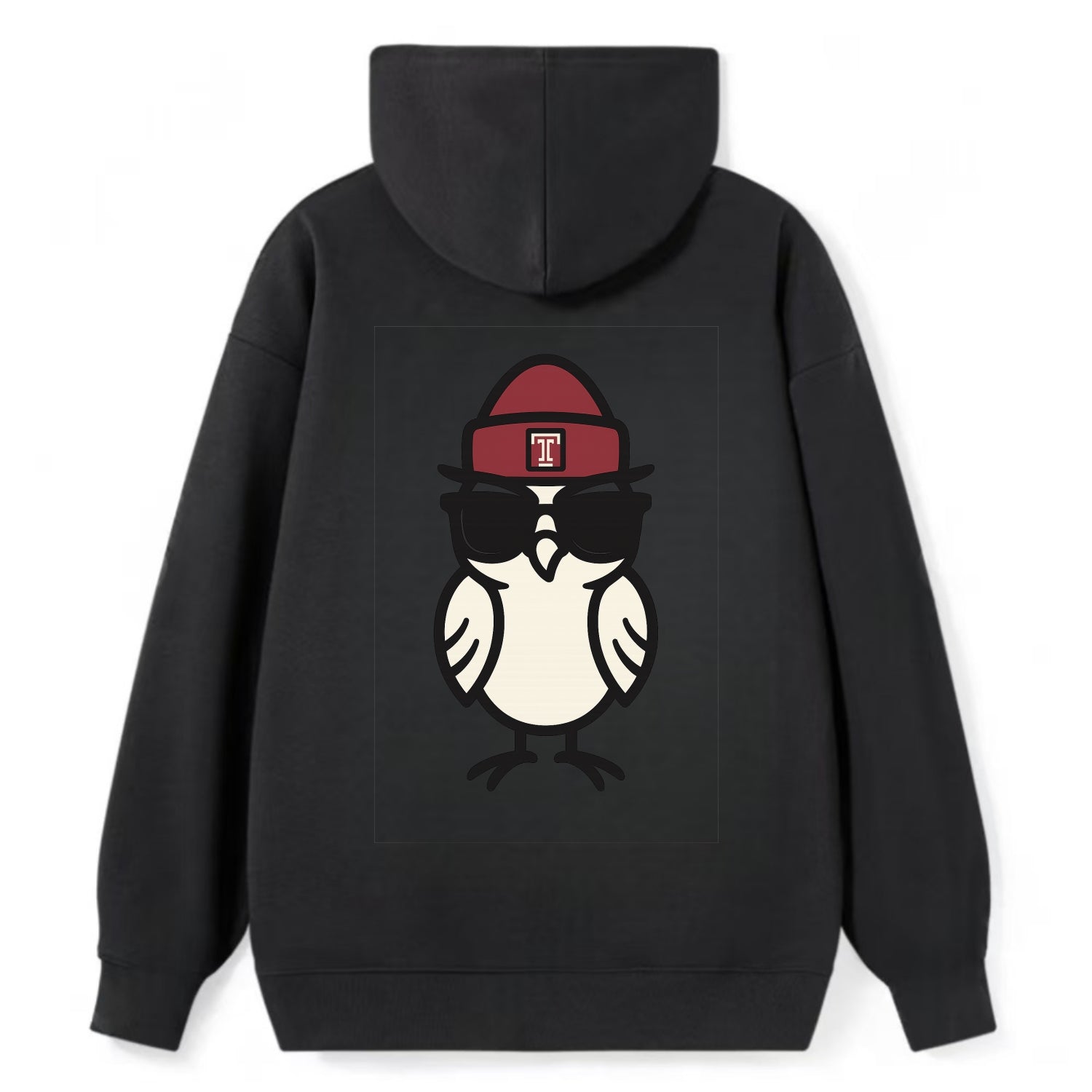 Philadelphia Owl wearing Temple beanie with T patch - Classic Pullover Hoodie - Black