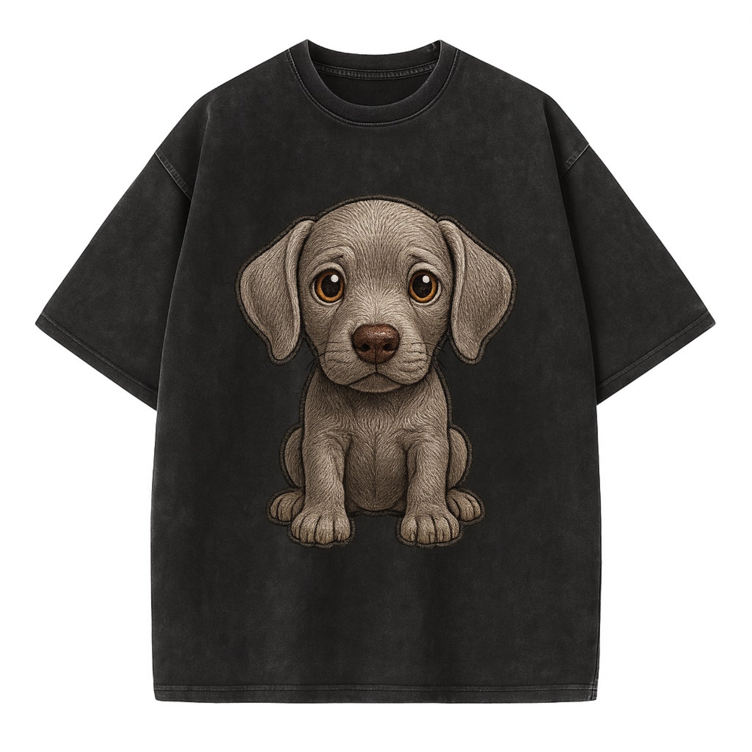 Baby Weimaraner Puppy - silver-gray coat, amber eyes, sleek body, front-facing, - Vintage T-shirt - Black